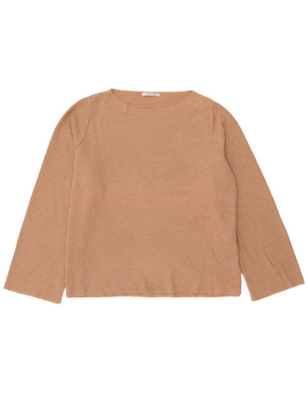 Zara Damen Trafaluc Übergroßes Top Langarm UK 16 Large Beige Baumwolle
