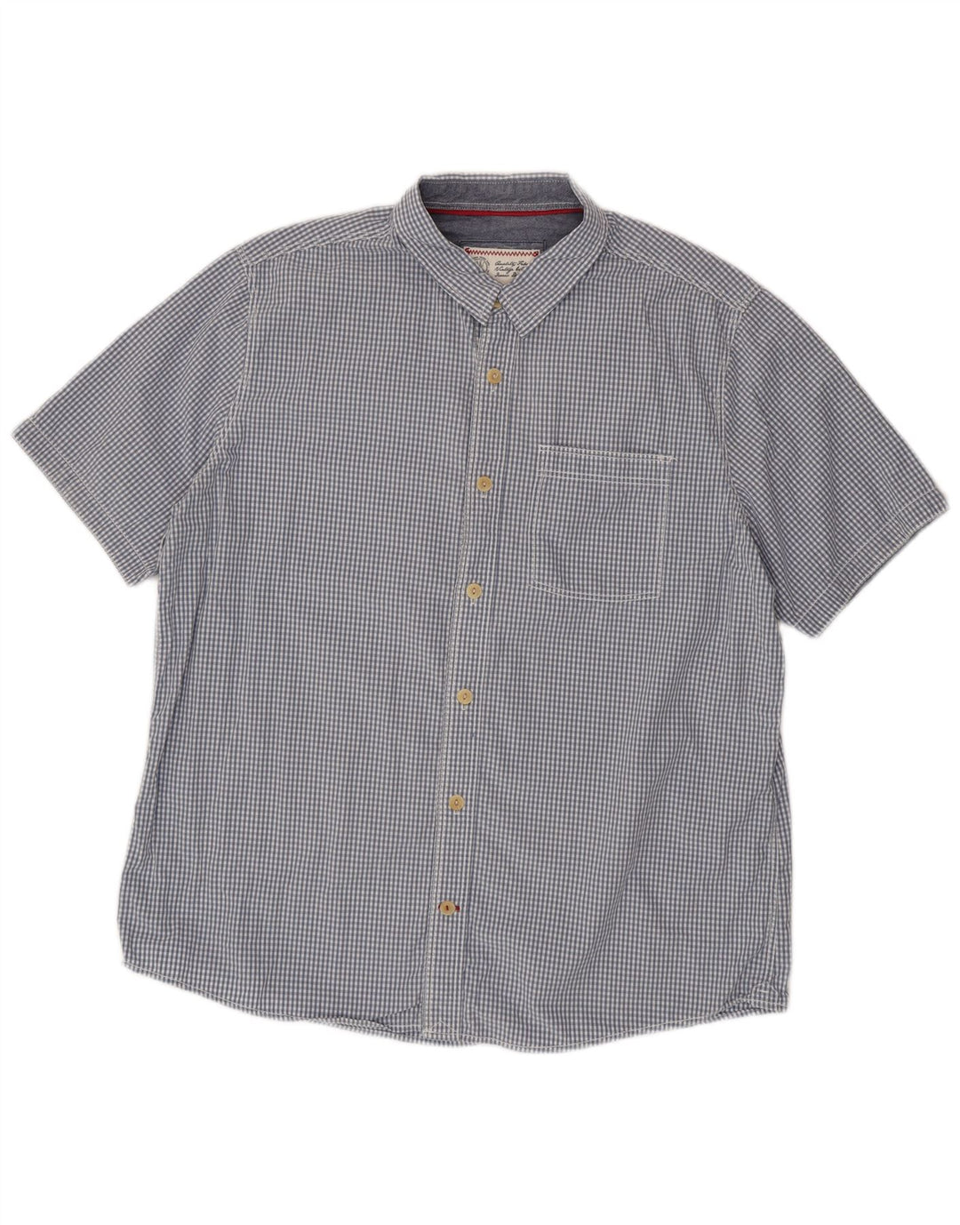 Fat Face Herren-Kurzarmhemd XL aus blauer Gingham-Baumwolle