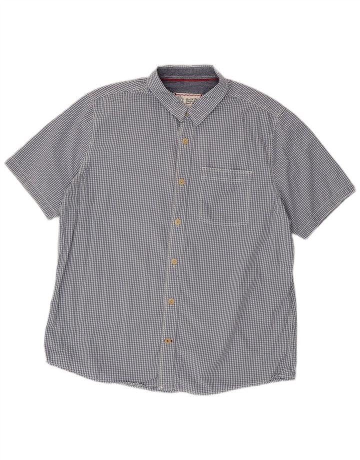 Fat Face Herren-Kurzarmhemd XL aus blauer Gingham-Baumwolle