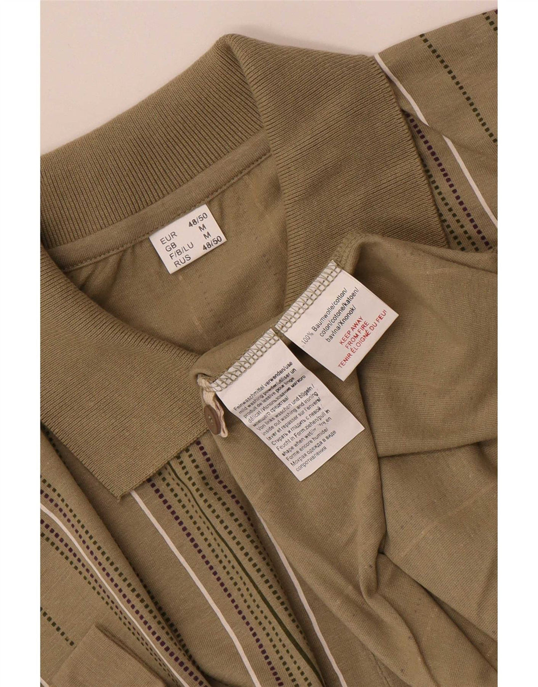 Vintage Herren Poloshirt Medium Khaki Gestreifte Baumwolle