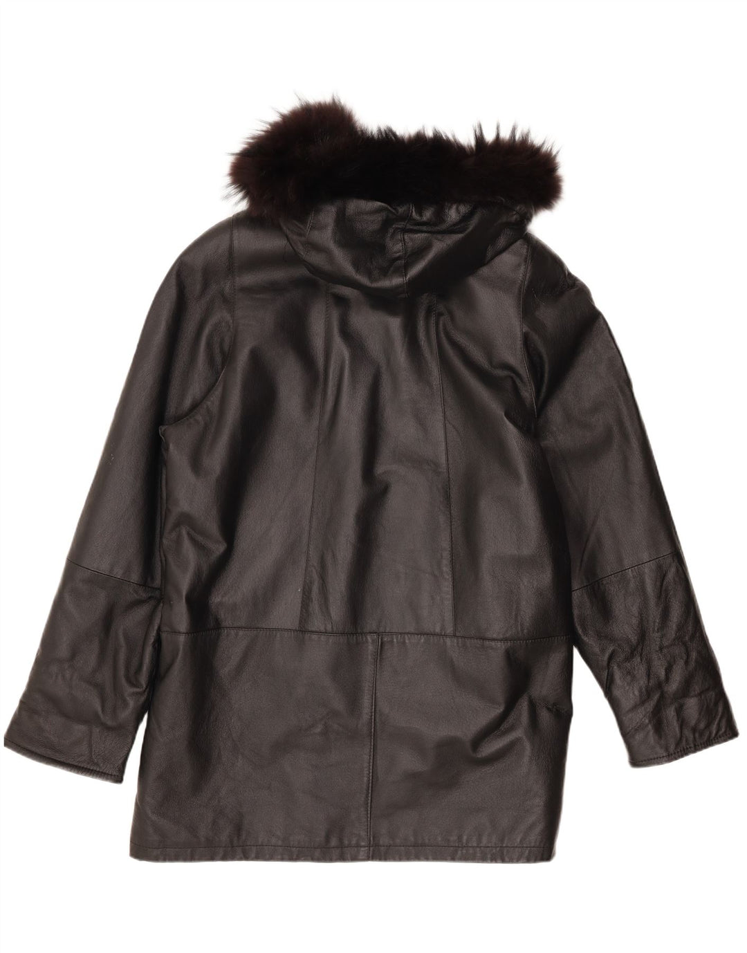 Privilegi Damen-Übergroßer Ledermantel mit Kapuze IT 50 XL Schwarzes Leder