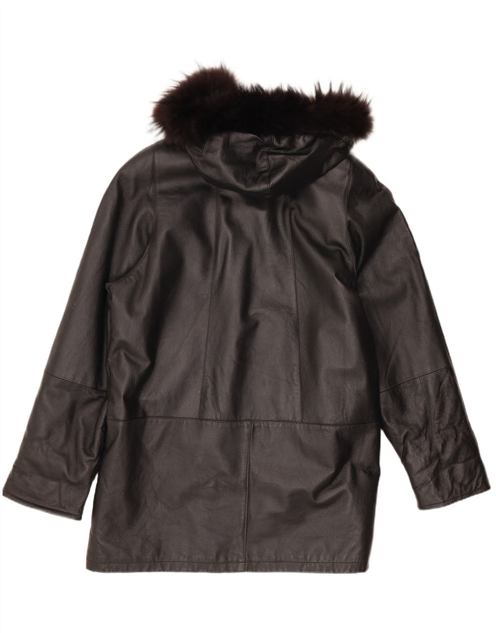 Privilegi Damen-Übergroßer Ledermantel mit Kapuze IT 50 XL Schwarzes Leder