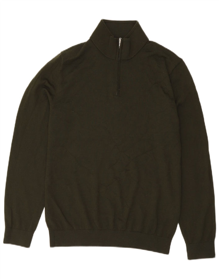 Reiss Herren-Pullover mit Reißverschluss am Hals, großes grünes Acryl