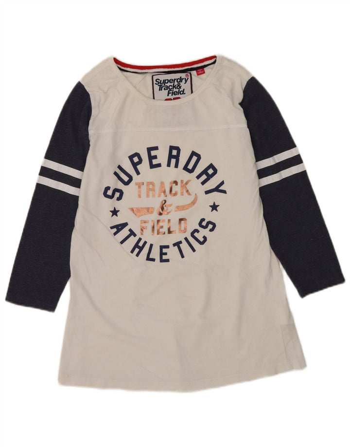 Superdry Damen Grafik-Top mit 3/4-Ärmeln, UK 12, Mittelweiß, Farbblock