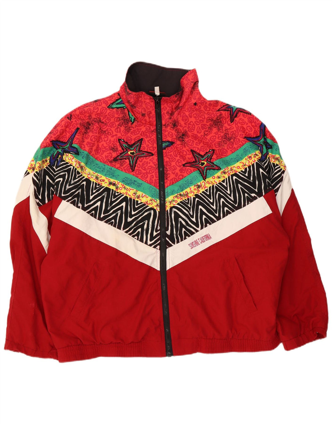 Vintage Herren-Trainingsanzug mit abstraktem Muster, große Jacke aus rotem Polyester