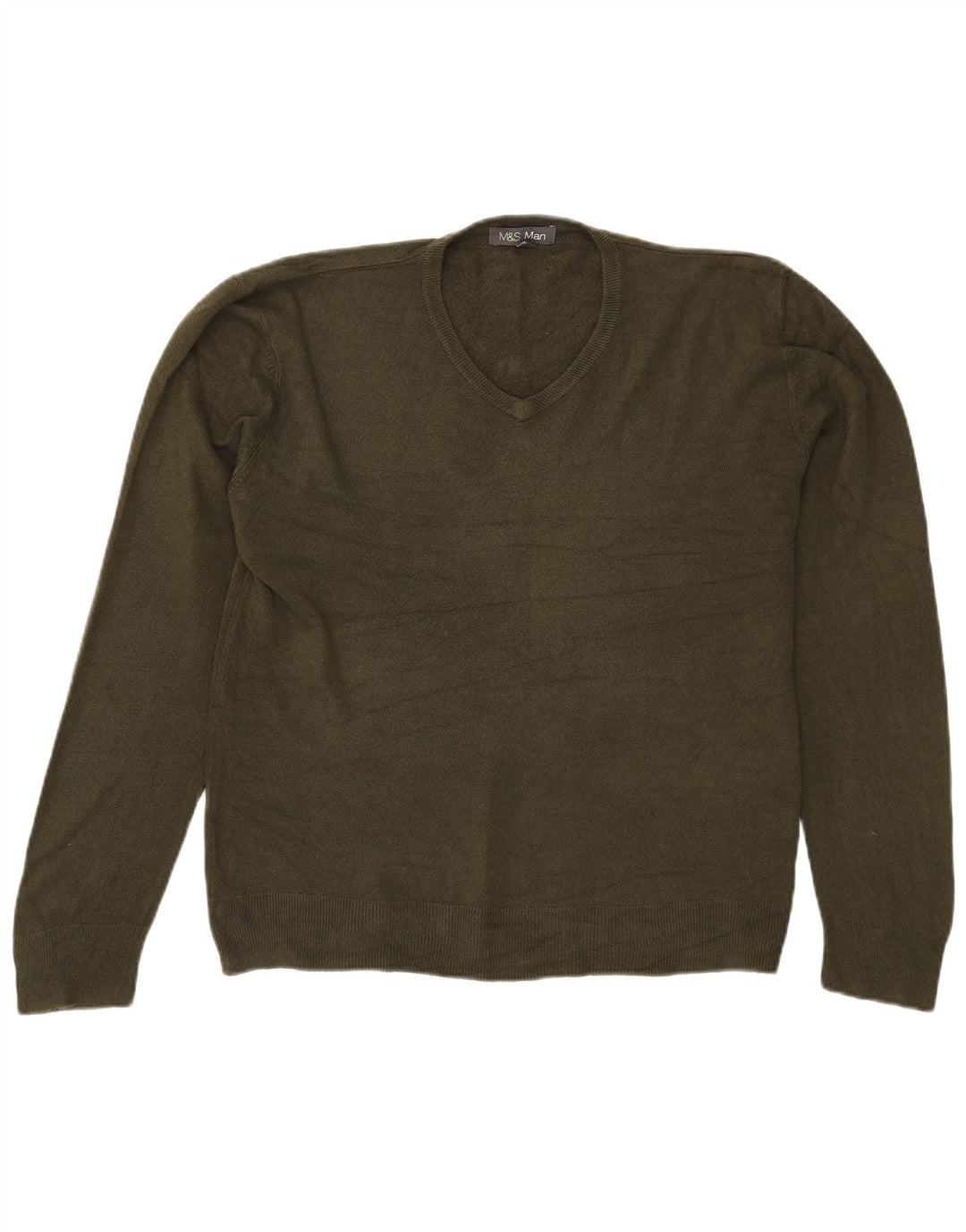Marks & Spencer Herren-Pullover mit V-Ausschnitt, groß, Khaki, Acryl