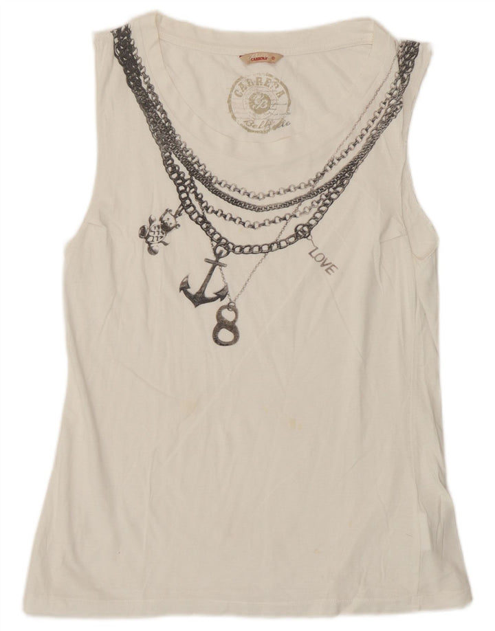 Carrera Womens Graphic Vest Top UK 10 Small Weiße Baumwolle