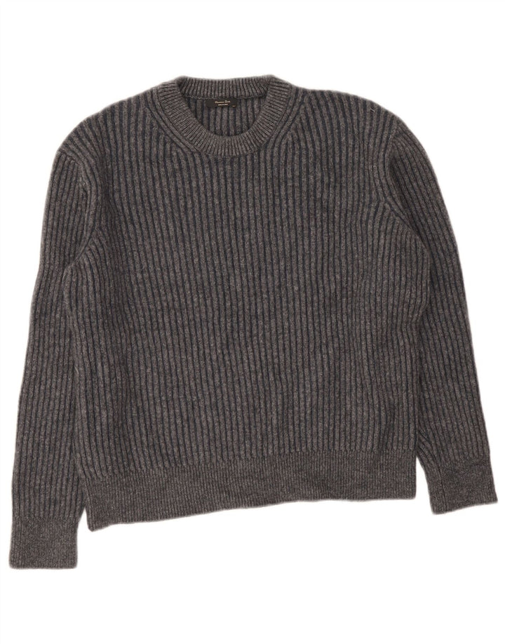 Massimo Dutti Damen-Pullover mit Rundhalsausschnitt, UK 16, große graue Wolle