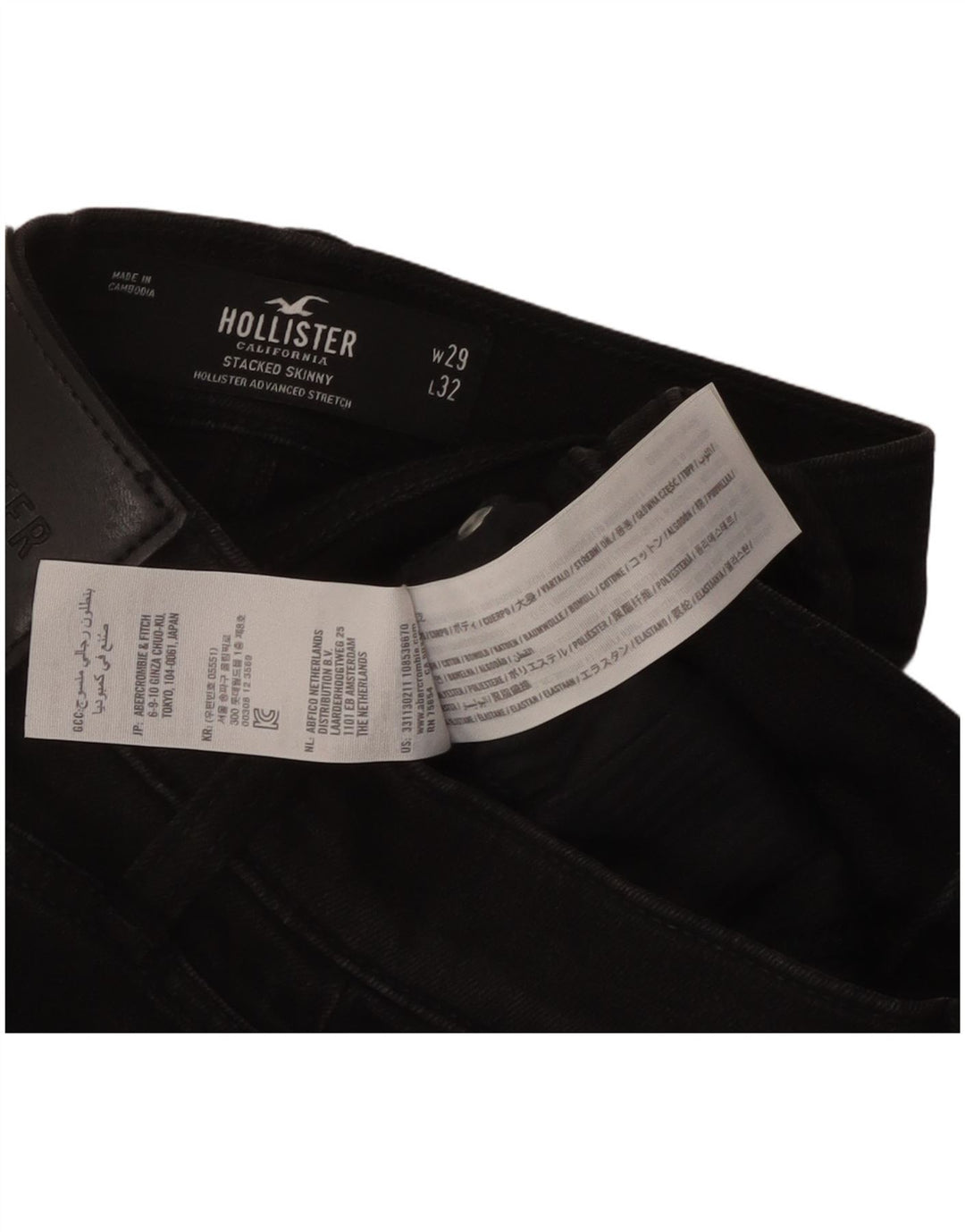 HOLLISTER Herren Skinny Jeans W29 L32 Schwarze Baumwolle