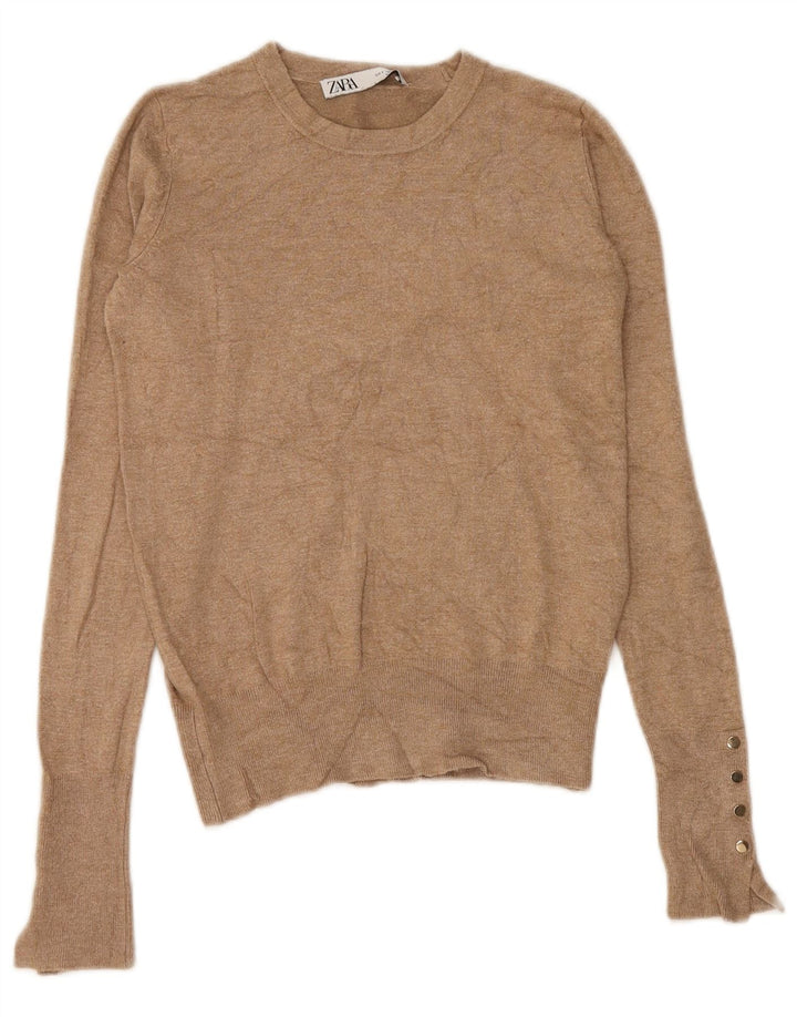 Zara Damen-Pullover mit U-Boot-Ausschnitt, Gr. 8, Braun
