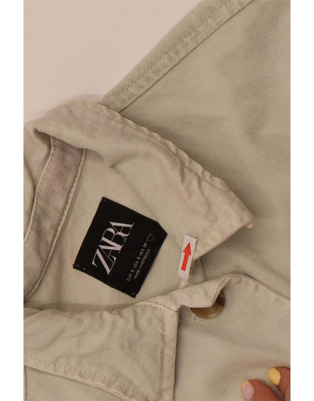 Zara Damen Crop Denim Jacke UK 10 Small Off White Cotton