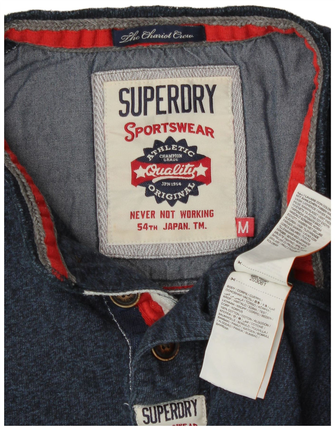 Superdry Herren-Oberteil aus Baumwolle mit langen Ärmeln, mittelmarineblau meliert