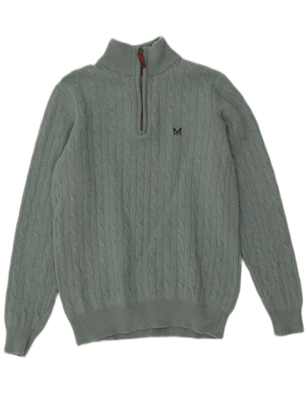 Crew Clothing Herren-Pullover mit Reißverschluss am Hals, kleine grüne Wolle
