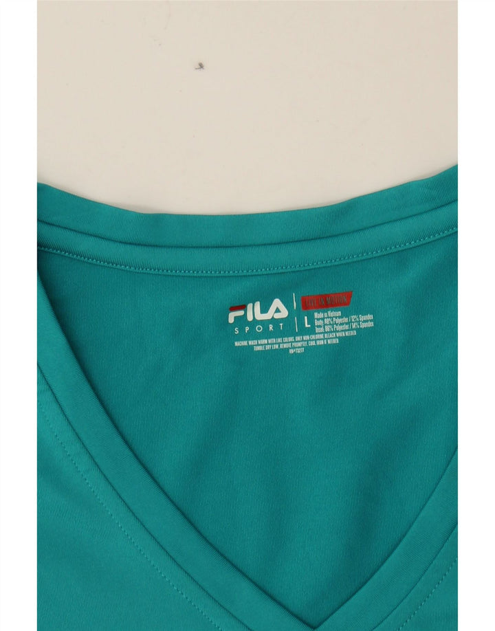 FILA Womens T-Shirt Top UK 14 Large Turquoise Polyester Vintage Fila and Second-Hand Fila from Messina Hembry 