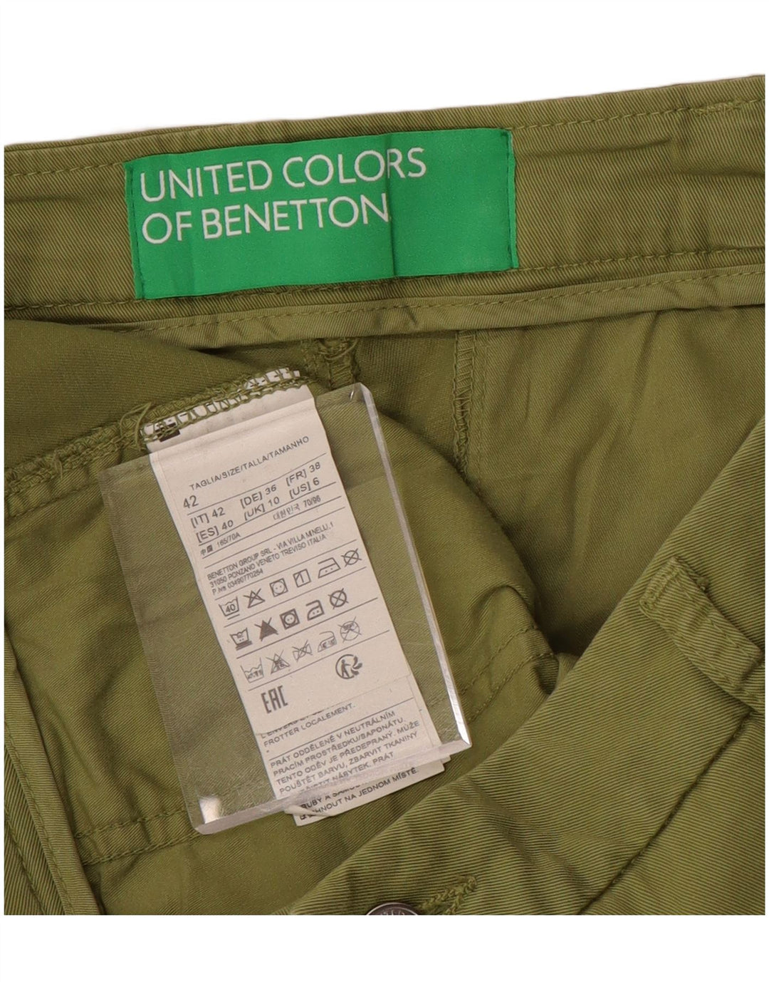 BENETTON Slim Chino-Hose für Damen mit hoher Taille, UK 10, Größe S, W30, L29, Khaki
