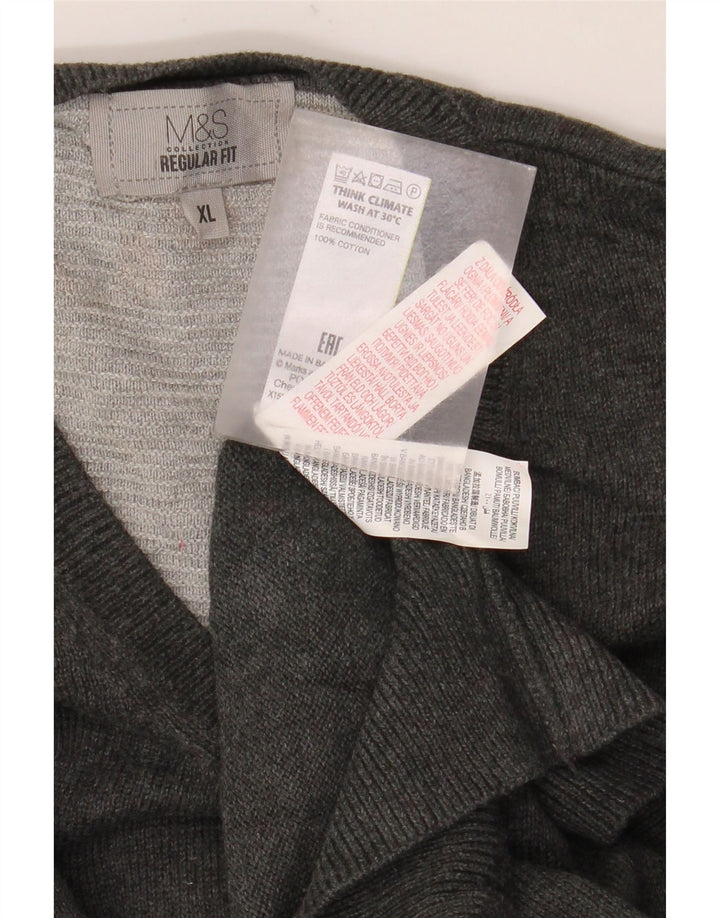 Marks & Spencer Herren-Pullover, reguläre Passform, V-Ausschnitt, XL, graue Baumwolle