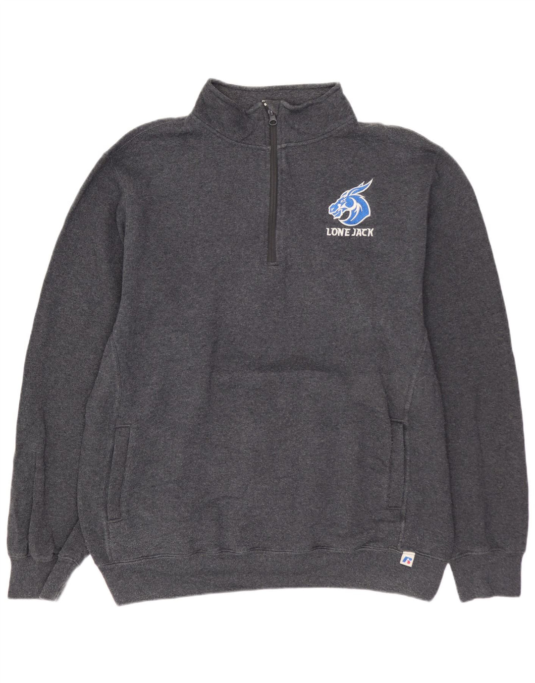 RUSSELL ATHLETIC Herren-Sweatshirt mit Reißverschluss am Hals, große graue Baumwolle