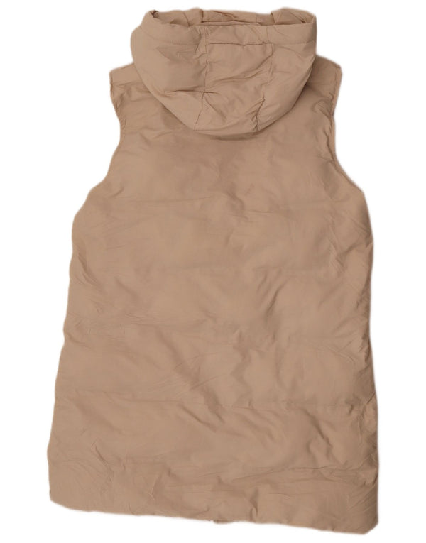 Zara Damen Longline-Weste mit Kapuze, gepolstert, UK 16, Größe L, Beige, Polyester