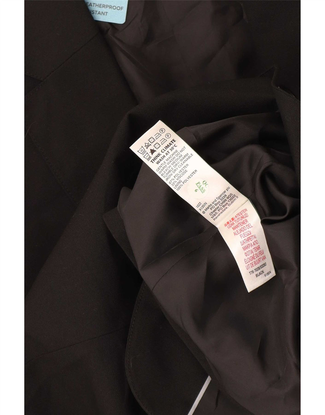 Marks & Spencer Jungen-Blazer mit 2 Knöpfen, reguläre Passform, Schwarz, 15–16 Jahre