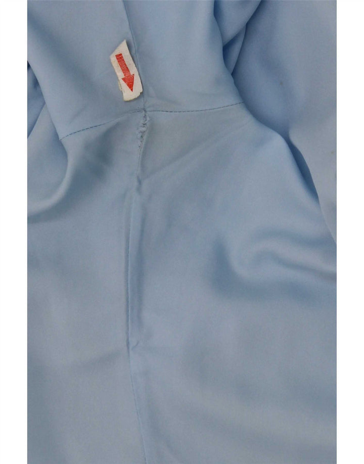 Vintage Damen Kurzarm-Hemdbluse UK 14 Mittelblaues Polyester