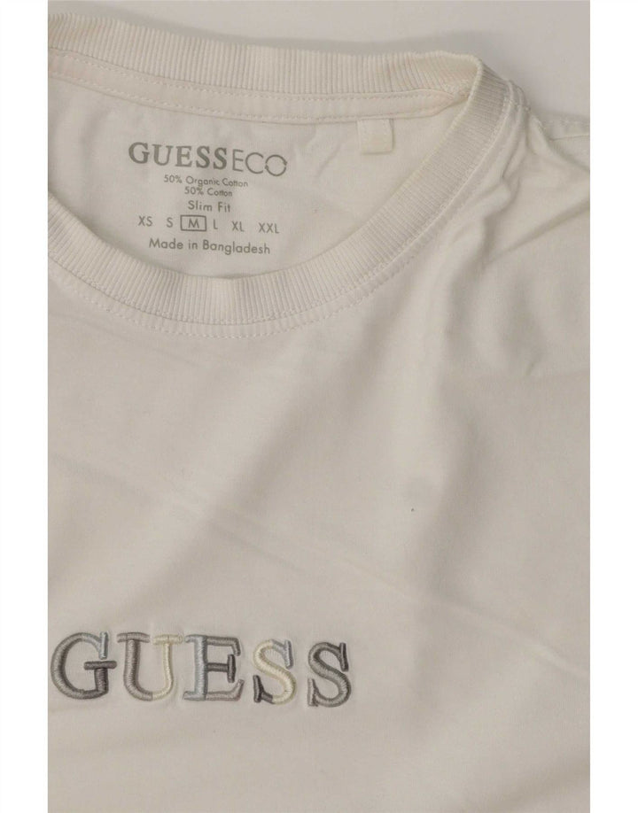 Guess Slim-Fit-Grafik-T-Shirt-Oberteil für Herren aus mittelweißer Baumwolle