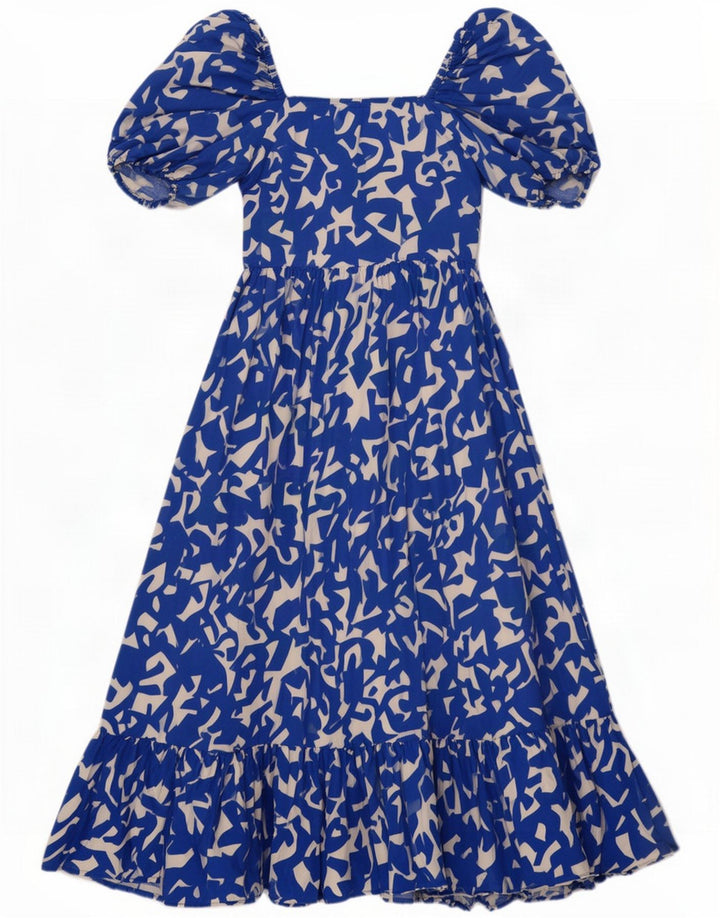 Zara Damenkleid mit abstraktem Muster und Rüschen, gestuft, UK 14, groß, Blau
