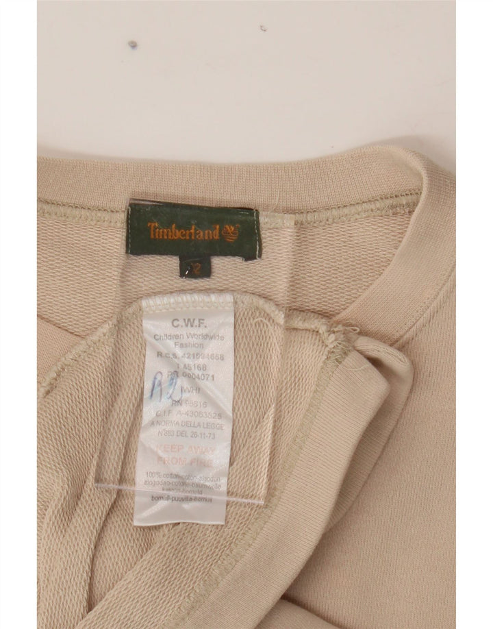 TIMBERLAND Womens Graphic Sweatshirt Jumper UK 12 Medium  Beige Cotton Vintage Timberland and Second-Hand Timberland from Messina Hembry 