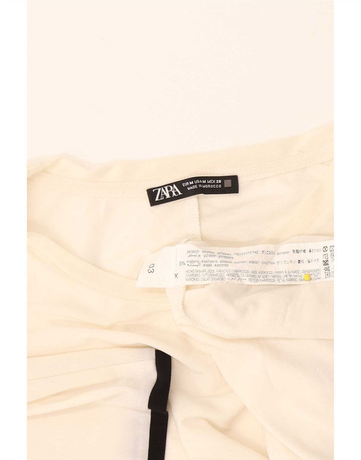 Zara Damen T-Shirt Top UK 14 Medium Off White Polyester