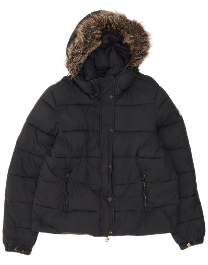 Superdry Damen Wattierte Jacke mit Kapuze UK 12 Medium Schwarz