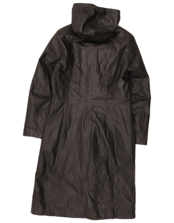 Vintage Damen Ledermantel mit Kapuze IT 44 Mittelschwarzes Leder