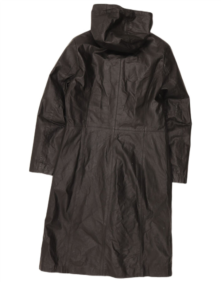 Vintage Damen Ledermantel mit Kapuze IT 44 Mittelschwarzes Leder