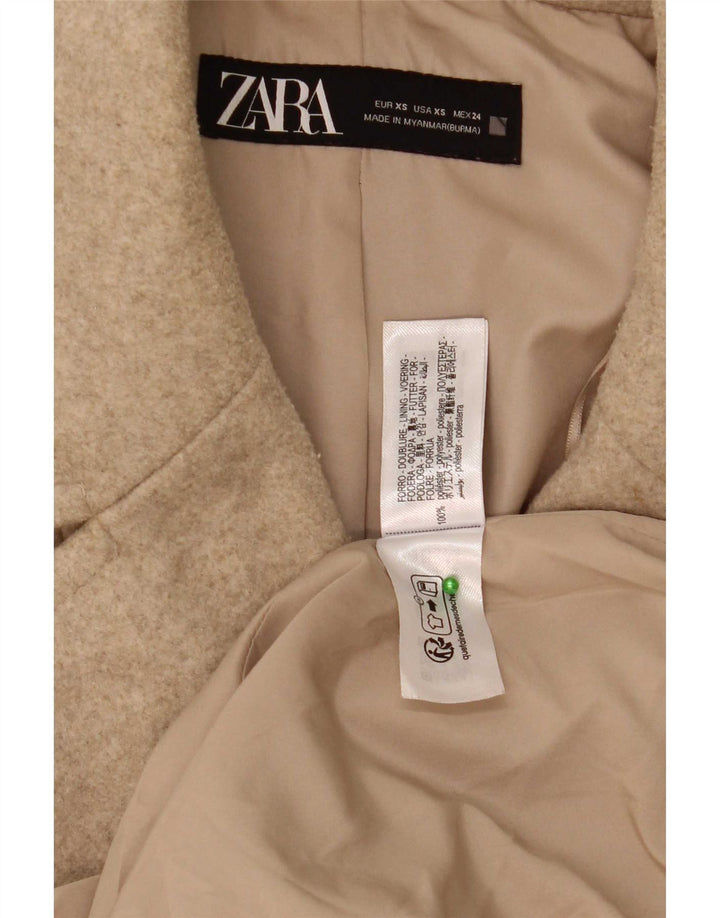 Zara Damen Übergroßer zweireihiger Mantel UK 6 XS Beige Polyester