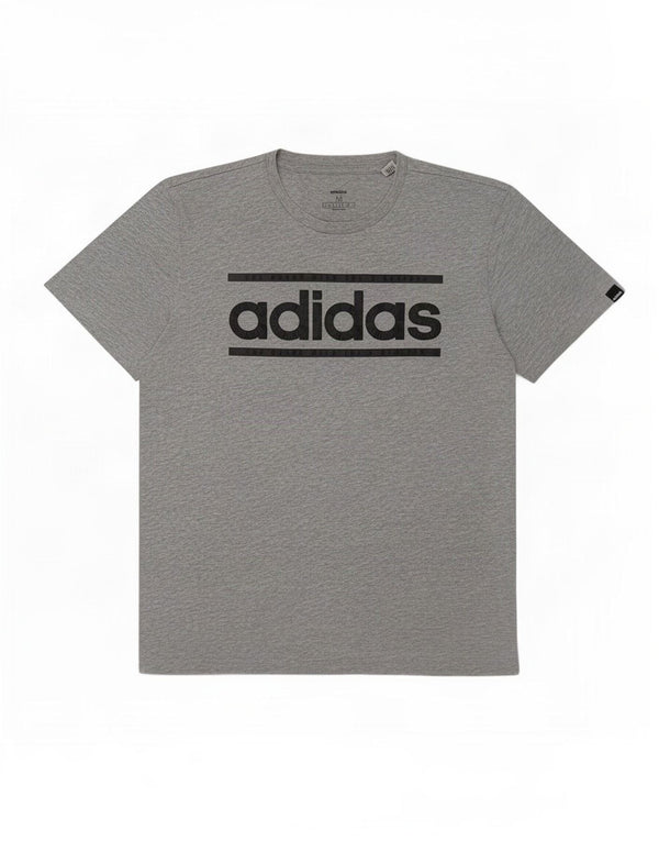 Adidas Herren Grafik-T-Shirt-Oberteil aus mittelgrau gefleckter Baumwolle
