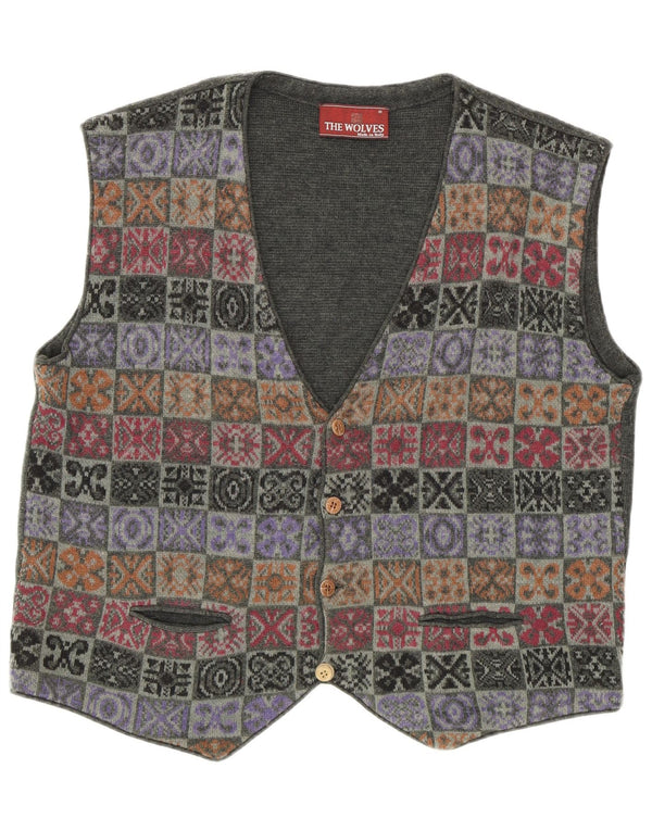 Vintage Herren Strickweste IT 52 Large Khaki Patchwork
