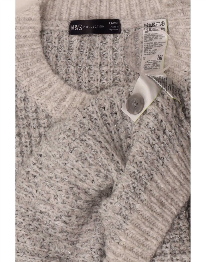 Marks & Spencer Damen-Strickjacke in Übergröße, Gr. 40, Größe L, Grau meliert