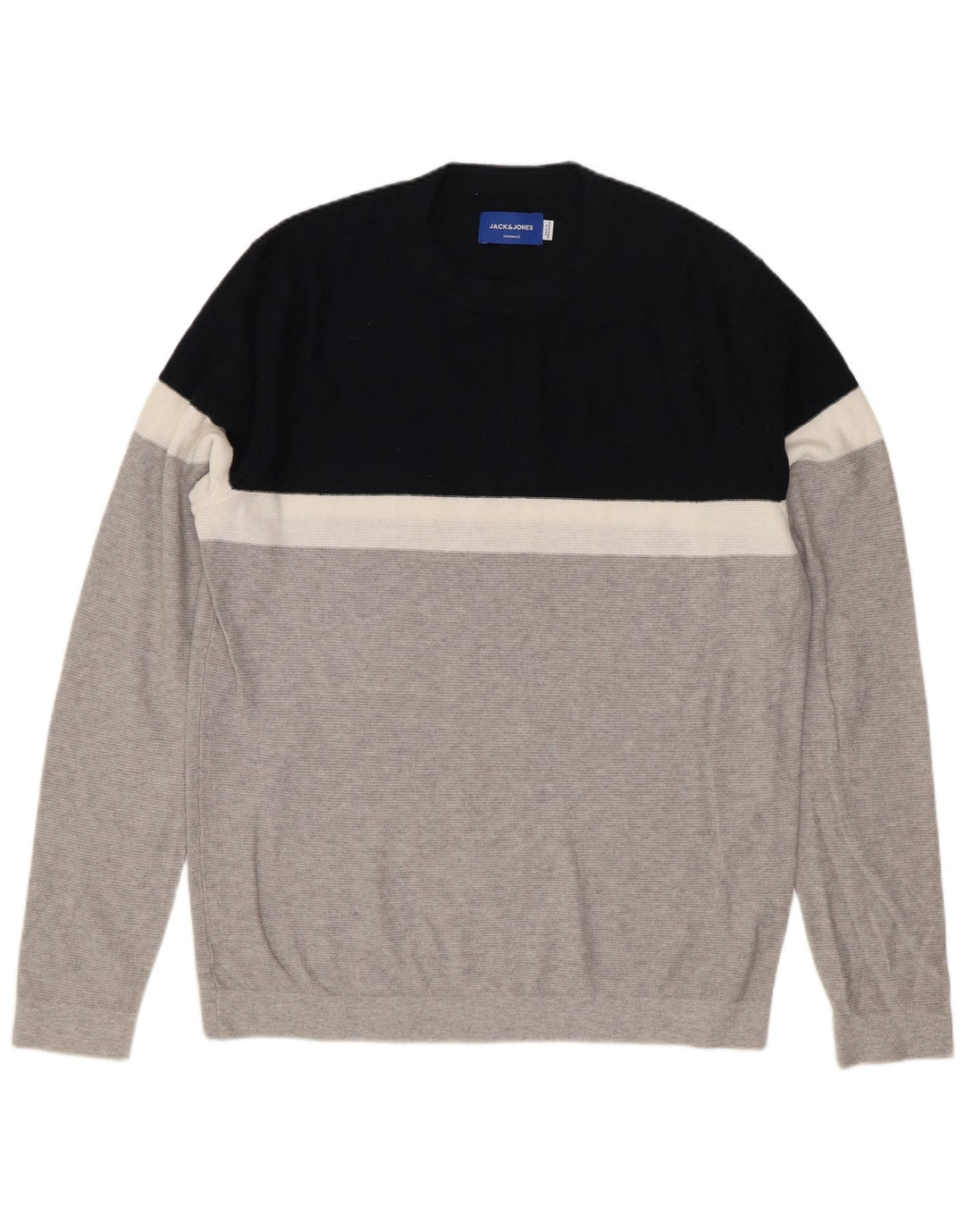 Jack & Jones Herren-Pullover mit Rundhalsausschnitt aus mittelgrauer Colourblock-Baumwolle