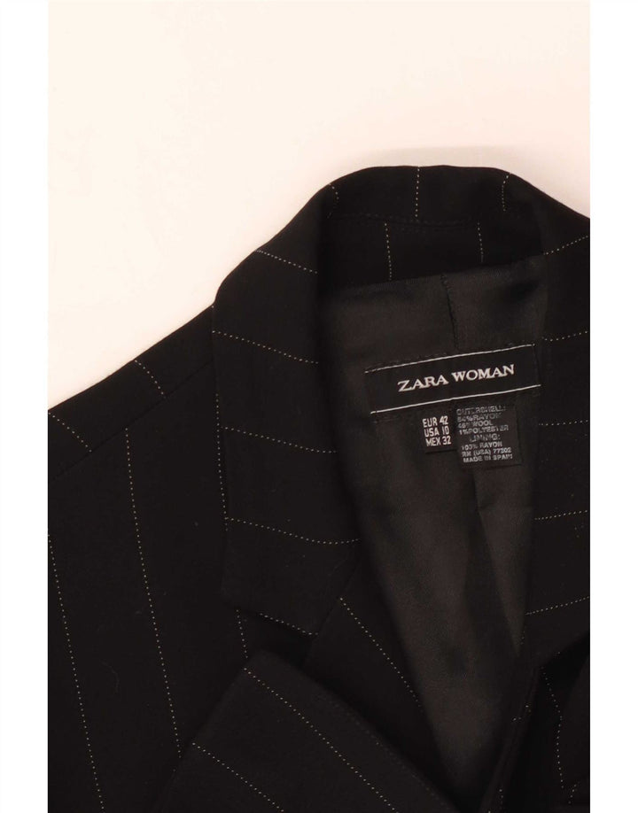 Zara Damen-Blazer mit 2 Knöpfen, EU 42, groß, schwarzer Nadelstreifen-Rayon