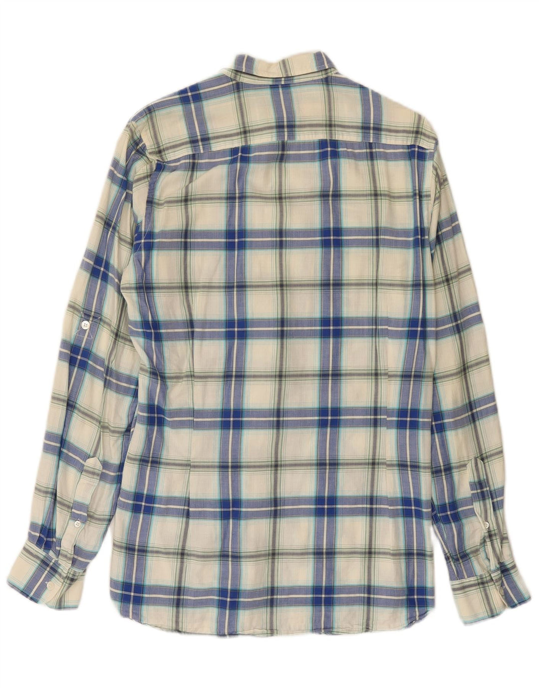 Ted Baker Herren-Flanellhemd, Größe 2, klein, blau karierte Baumwolle