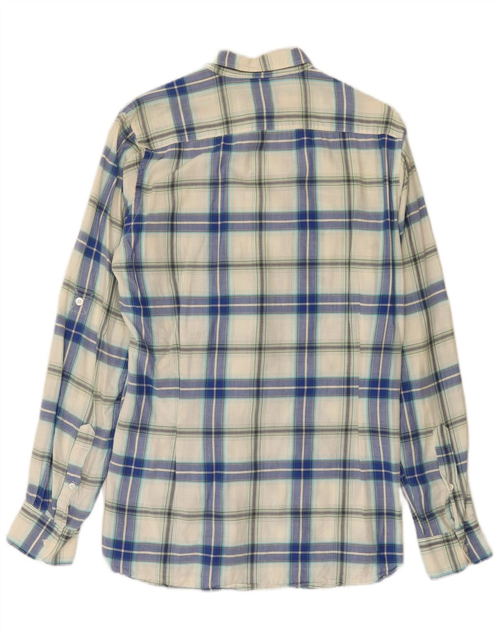 Ted Baker Herren-Flanellhemd, Größe 2, klein, blau karierte Baumwolle