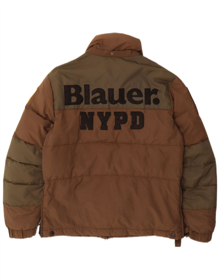 Blauer Mens Graphic Wattierte Jacke UK 38 Mittelbraunes Colourblock-Nylon