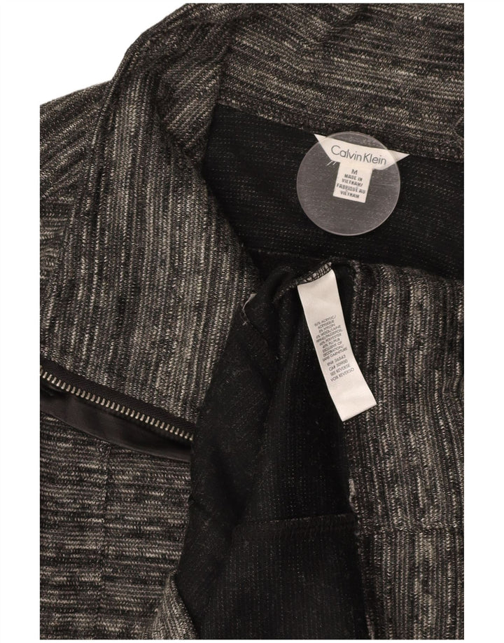 CALVIN KLEIN Damen Strickjacke Pullover UK 14 Mittelgrau geflecktes Acryl