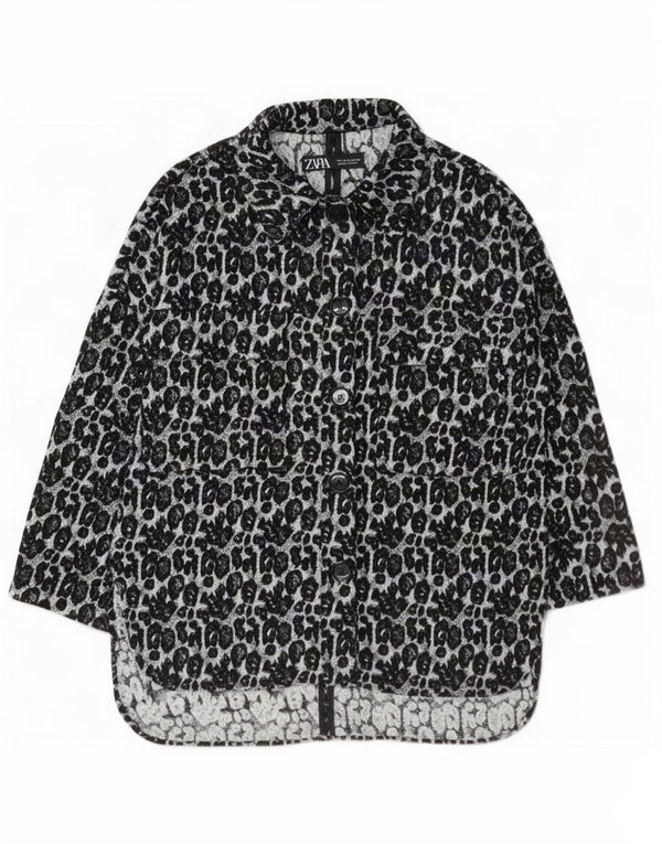 Übergroßes Hemdkleid von Zara für Damen, UK 6 XS, schwarzes Polyester mit Animal-Print