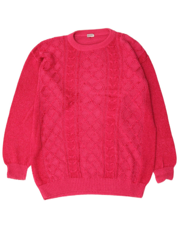 Vintage Herren Pullover mit Rundhalsausschnitt, groß, rosa Baumwolle
