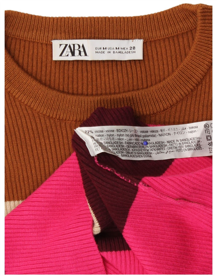 Zara Damen-Pullover mit Rundhalsausschnitt, Größe M, mehrfarbig, gestreift, UK 14