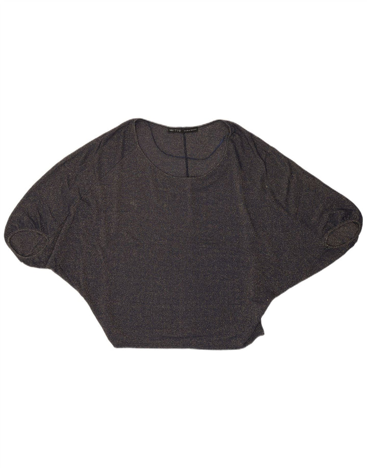 Zara Damen Batwing Crop Top UK 10 Small Marineblau Cupro Modern