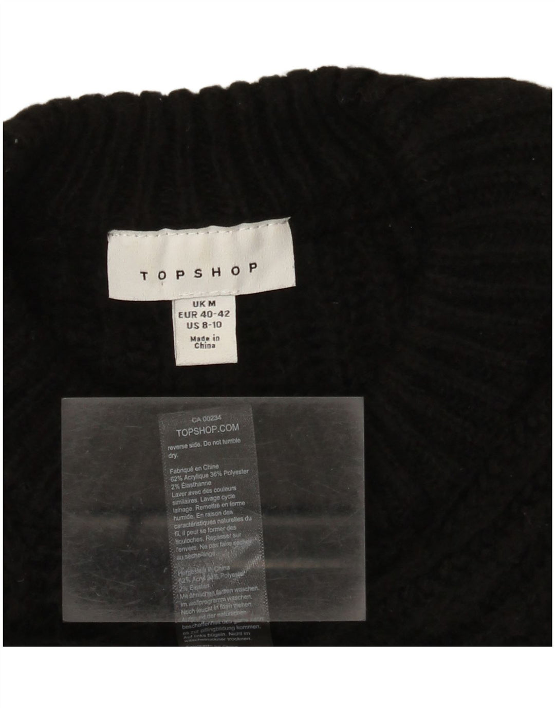 Topshop Damen-Pullover, bauchfrei, übergroß, Rundhalsausschnitt, Gr. 14, mittelschwarz