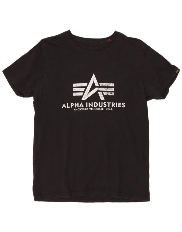 ALPHA INDUSTRIES Damen Grafik-T-Shirt Top UK 10 Small Schwarz Baumwolle