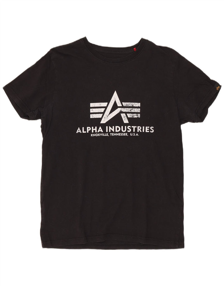 ALPHA INDUSTRIES Damen Grafik-T-Shirt Top UK 10 Small Schwarz Baumwolle