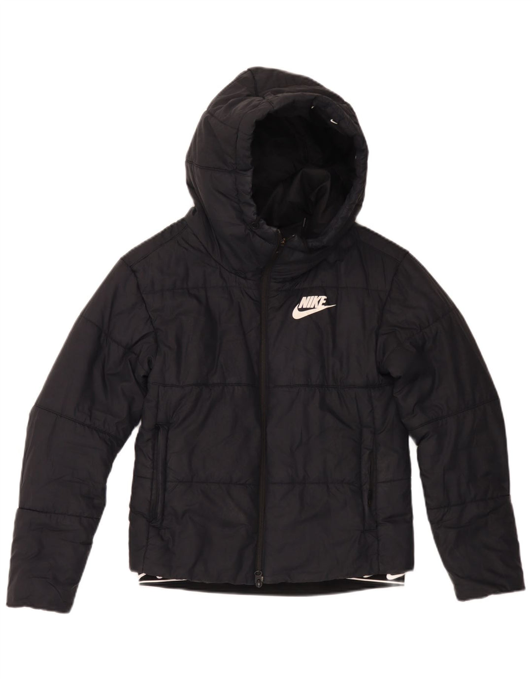 Nike Womens Graphic Hooded Wattierte Jacke UK 6 XS Schwarz Polyester
