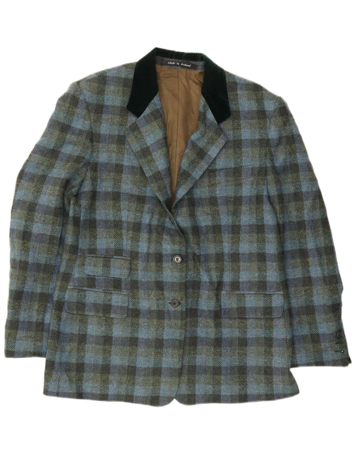 Vintage Damen 2-Knopf-Blazerjacke EU 46 XL Blaue Gingham-Viskose